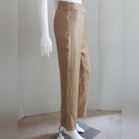 CHICO'S Travelers Collection Gold Luxe Metallic Welt Pocket Pants Sz 0 - NWOT - Picture 2 of 12